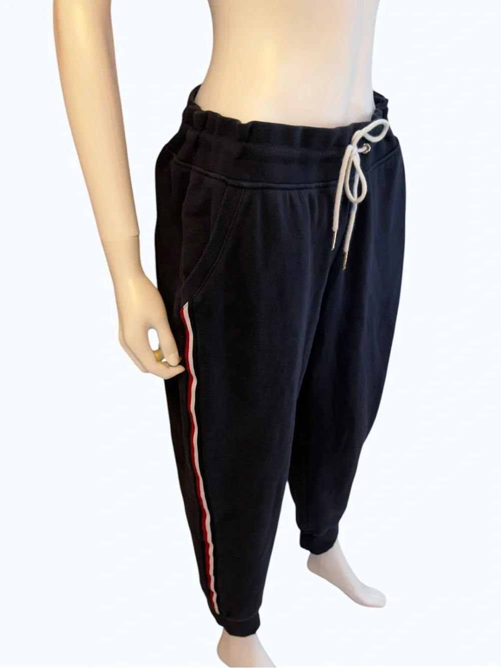 Tommy Hilfiger Navy Side Stripe Jogger Sweatpants White Red Stripe | Size